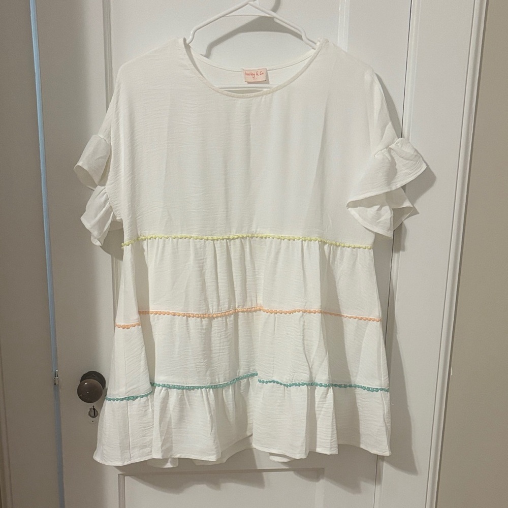 Women's White Ruffle Sleeve Blouse